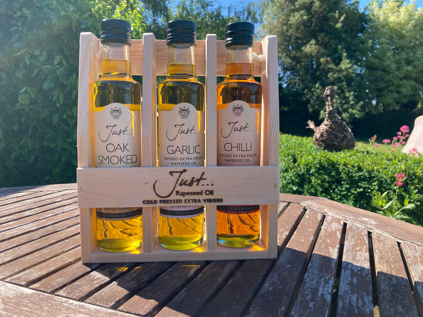 Just BBQ King Cruet Set - Oak Smoked, Garlic and Chilli Infused Cold Pressed Rapeseed Oil 250ml (Set of 3)