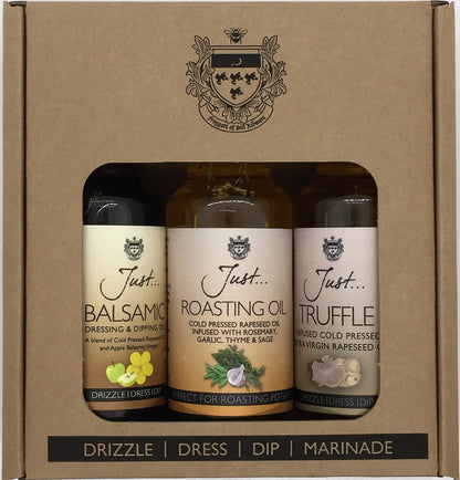 Just Cook's Gift Pack - Truffle, Balsamic and Roasting Infused Cold-Pressed Rapeseed Oil 100ml (Pack of 3)
