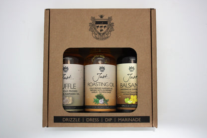 Just Cook's Gift Pack - Truffle, Balsamic and Roasting Infused Cold-Pressed Rapeseed Oil 100ml (Pack of 3)