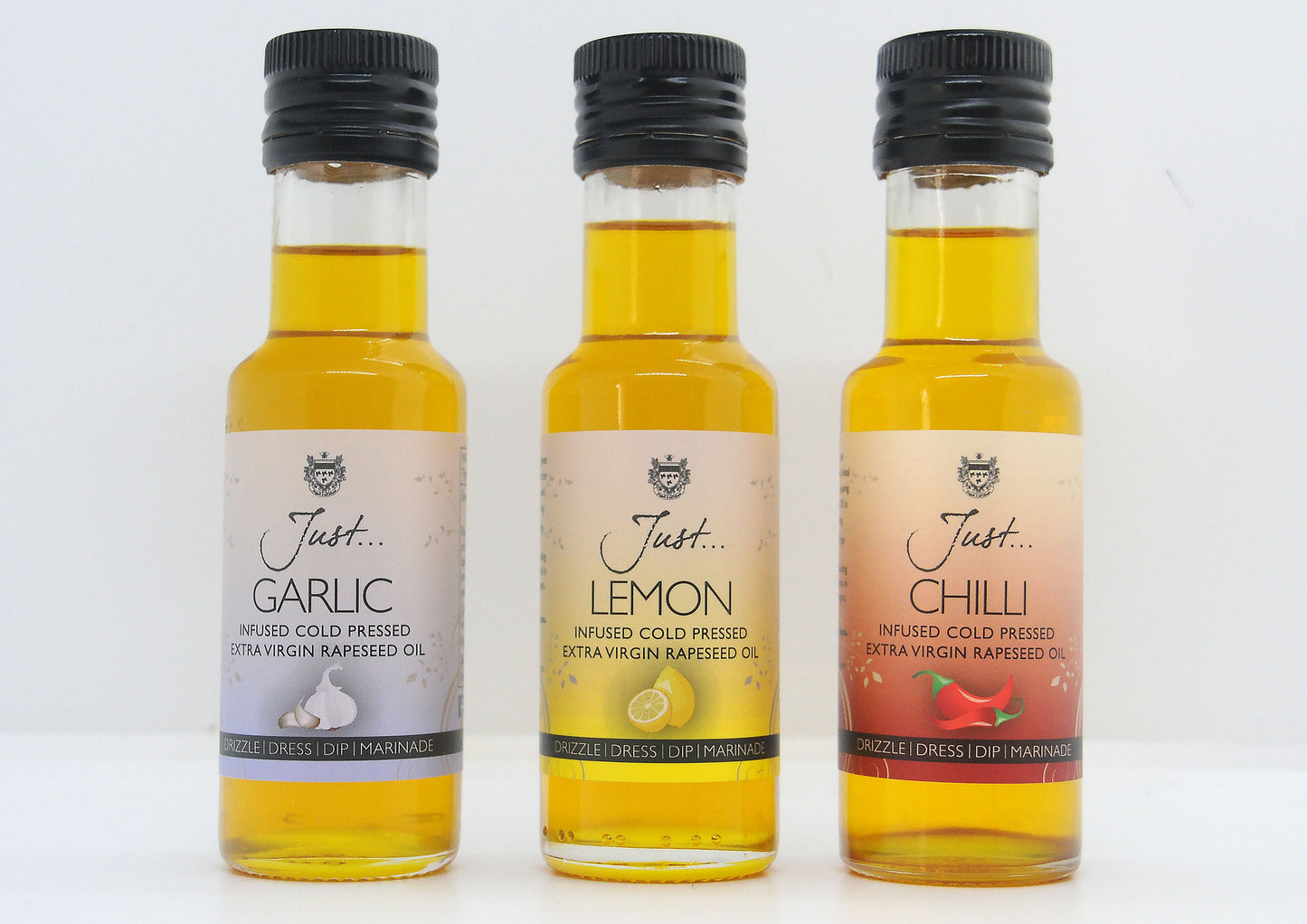 Just Classic Gift Pack - Lemon, Chilli and Garlic Infused Cold Pressed Rapeseed Oil 100ml (Pack of 3)