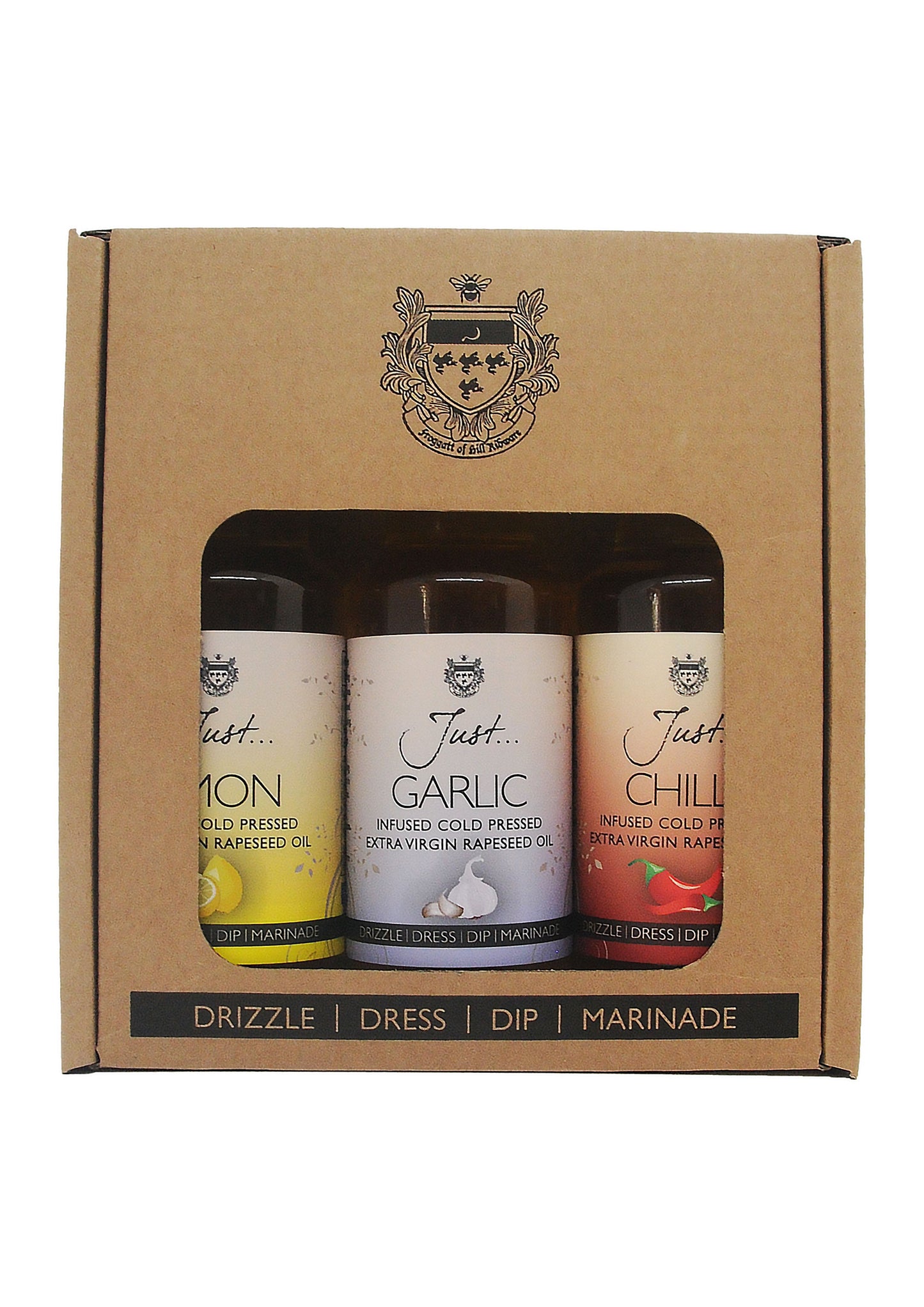 Just Classic Gift Pack - Lemon, Chilli and Garlic Infused Cold Pressed Rapeseed Oil 100ml (Pack of 3)