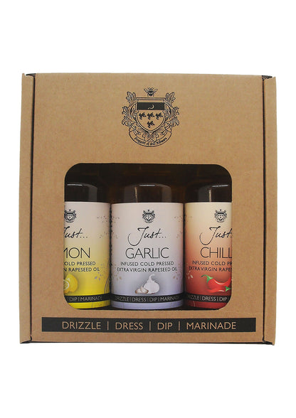Just Classic Gift Pack - Lemon, Chilli and Garlic Infused Cold Pressed Rapeseed Oil 100ml (Pack of 3)