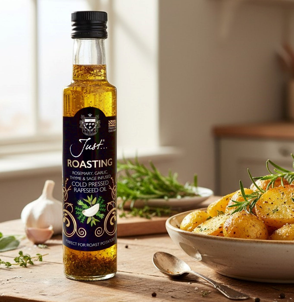 Just Roasting Infused Cold Pressed Rapeseed Oil with Garlic, Rosemary, Thyme and Sage 250ml (Case of 6)