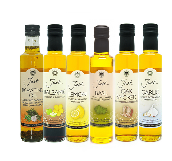 Just Cook's Collection - Roasting, Balsamic, Lemon, Basil, Oak Smoked and Garlic Infused Rapeseed Oil 250ml (Case of 6)