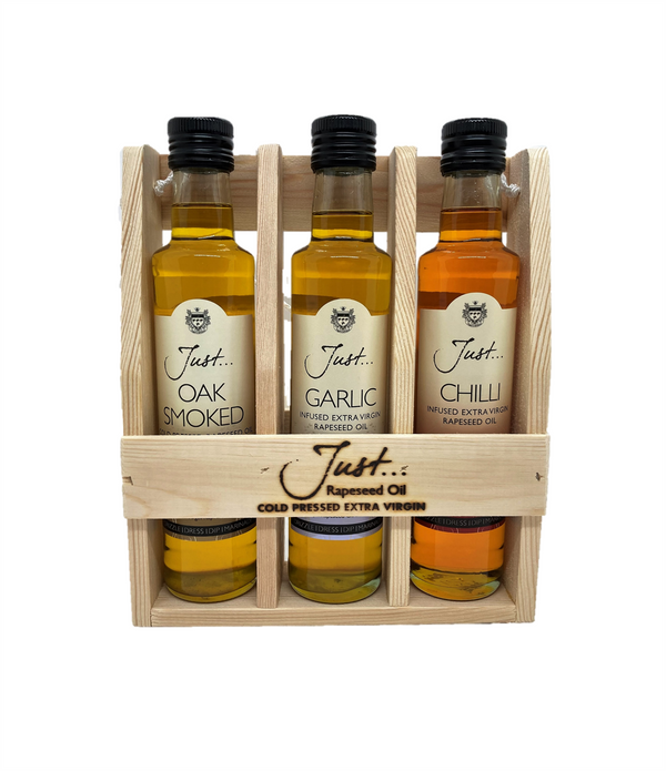 Just BBQ King Cruet Set - Oak Smoked, Garlic and Chilli Infused Cold Pressed Rapeseed Oil 250ml (Set of 3)